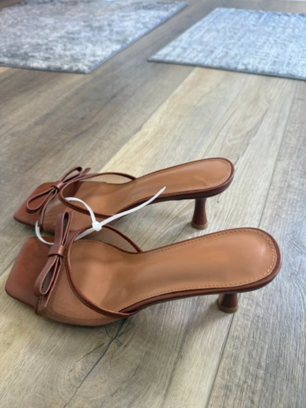 NEW Women's Brown Heeled Mules with Bow Size 9